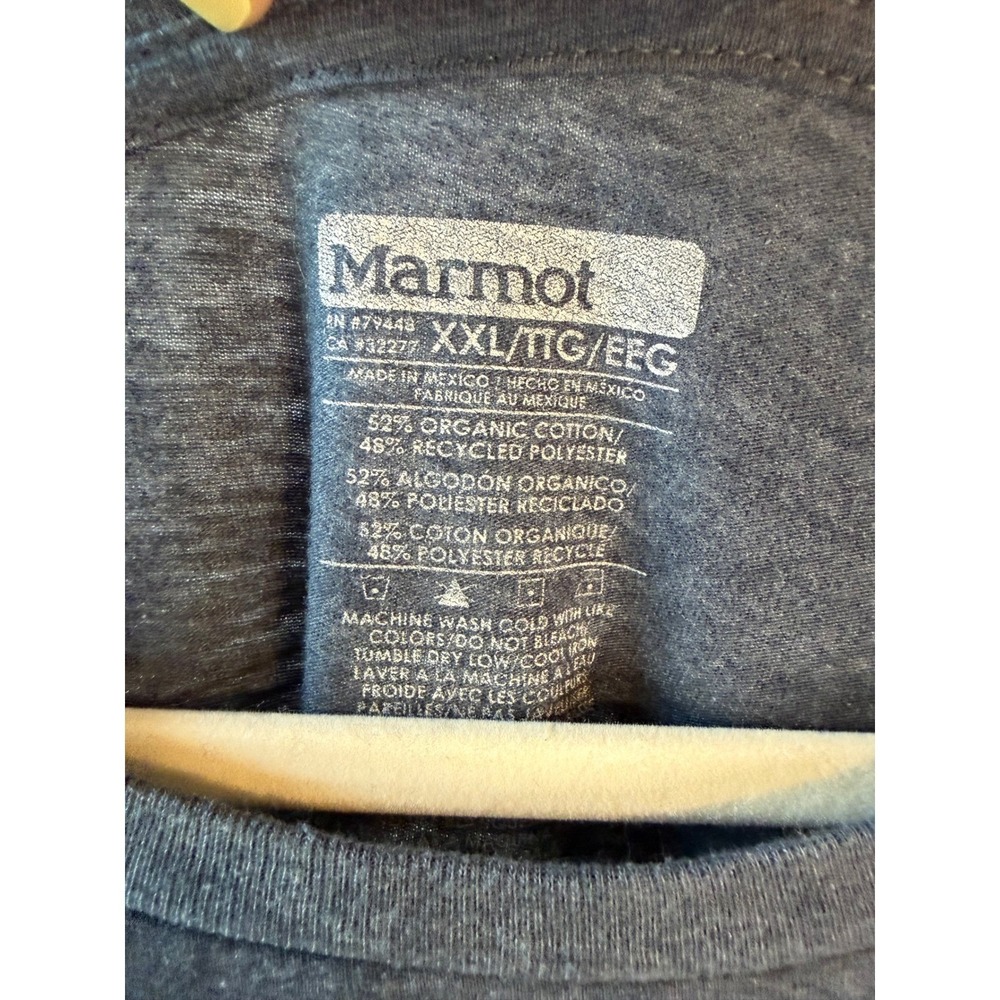 Marmot Mens XXL Long Sleeve Graphic T-Shirt Heather Blue Mountain Back Print - Picture 7 of 7